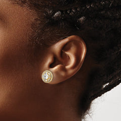 QE16128 Sterling Silver Gold-tone Polished 6mm CZ Stud w/ Jackets Earrings