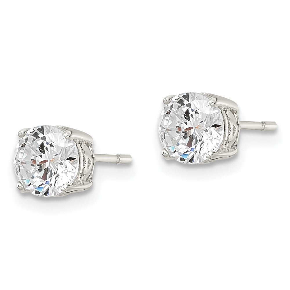 QE16133 Sterling Silver Polished 6mm Round CZ Heart Basket Set Stud Earrings