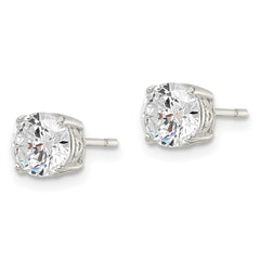 QE16133 Sterling Silver Polished 6mm Round CZ Heart Basket Set Stud Earrings