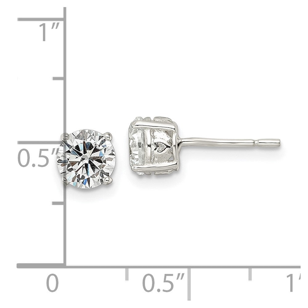 QE16133 Sterling Silver Polished 6mm Round CZ Heart Basket Set Stud Earrings
