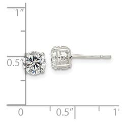 QE16133 Sterling Silver Polished 6mm Round CZ Heart Basket Set Stud Earrings