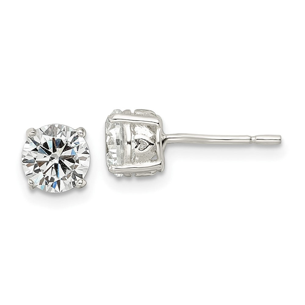 QE16133 Sterling Silver Polished 6mm Round CZ Heart Basket Set Stud Earrings
