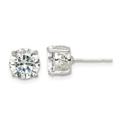 QE16134 Sterling Silver Polished 8mm Round CZ Infinity Basket Set Stud Earrings