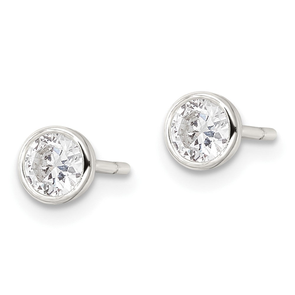 QE16136 Sterling Silver Polished 4mm Round CZ Bezel Set Stud Earrings
