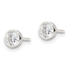 QE16136 Sterling Silver Polished 4mm Round CZ Bezel Set Stud Earrings