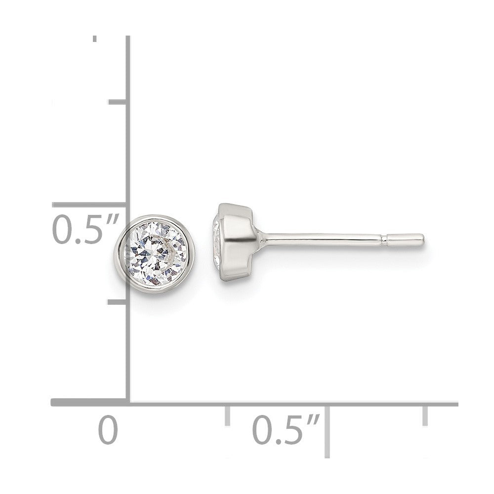QE16136 Sterling Silver Polished 4mm Round CZ Bezel Set Stud Earrings