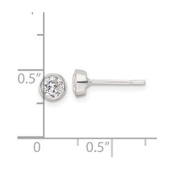 QE16136 Sterling Silver Polished 4mm Round CZ Bezel Set Stud Earrings