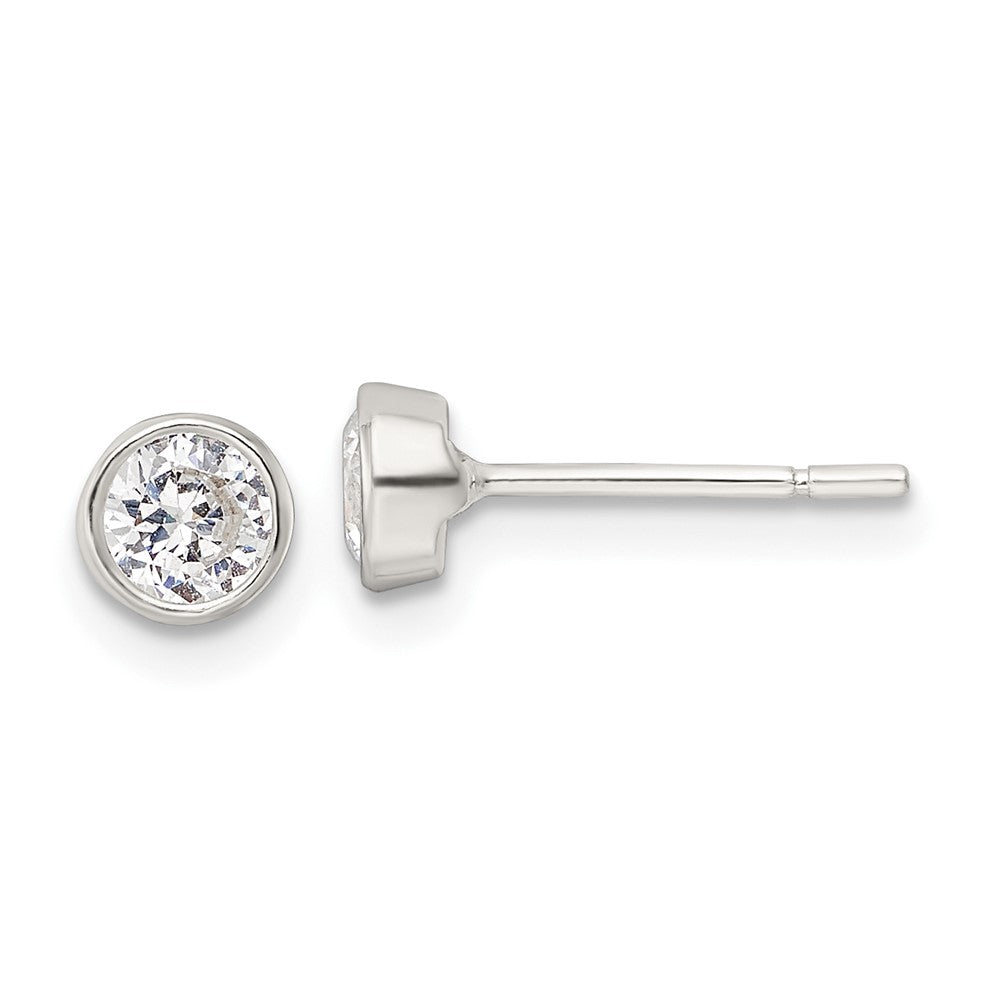 QE16136 Sterling Silver Polished 4mm Round CZ Bezel Set Stud Earrings