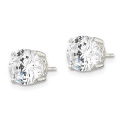 QE16139 Sterling Silver Polished 8mm Round CZ Heart Basket Set Stud Earrings