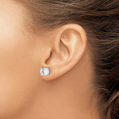 QE16139 Sterling Silver Polished 8mm Round CZ Heart Basket Set Stud Earrings