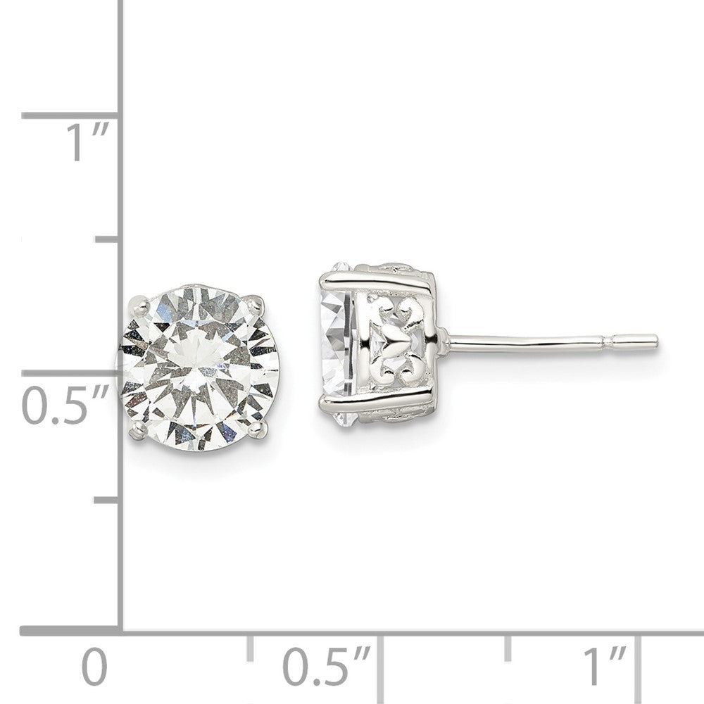 QE16139 Sterling Silver Polished 8mm Round CZ Heart Basket Set Stud Earrings