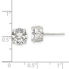 QE16139 Sterling Silver Polished 8mm Round CZ Heart Basket Set Stud Earrings