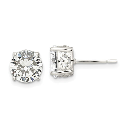 QE16139 Sterling Silver Polished 8mm Round CZ Heart Basket Set Stud Earrings