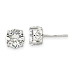 QE16139 Sterling Silver Polished 8mm Round CZ Heart Basket Set Stud Earrings