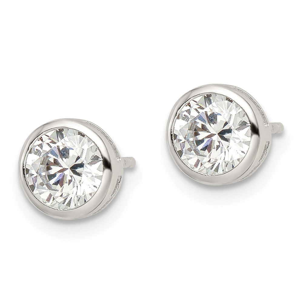 QE16144 Sterling Silver Rhod-plated Polished 6mm Round CZ Bezel Set Stud Earrings