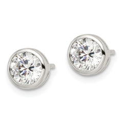 QE16144 Sterling Silver Rhod-plated Polished 6mm Round CZ Bezel Set Stud Earrings