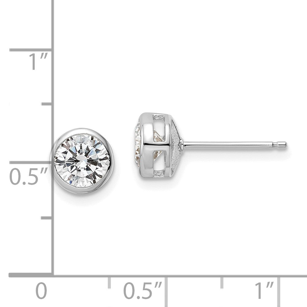 QE16144 Sterling Silver Rhod-plated Polished 6mm Round CZ Bezel Set Stud Earrings