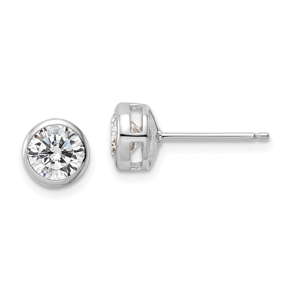 QE16144 Sterling Silver Rhod-plated Polished 6mm Round CZ Bezel Set Stud Earrings