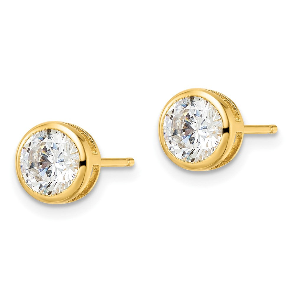 QE16145 Sterling Silver Gold-tone Polished 6mm Round CZ Bezel Set Stud Earrings