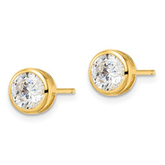 QE16145 Sterling Silver Gold-tone Polished 6mm Round CZ Bezel Set Stud Earrings