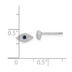 QE16148 Sterling Silver Rhodium-plated Polished Blue & White CZ Eye Post Earrings