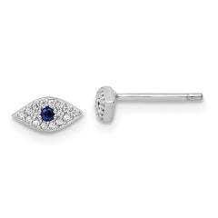 QE16148 Sterling Silver Rhodium-plated Polished Blue & White CZ Eye Post Earrings