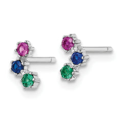 QE16149 Sterling Silver Rhodium-plated Polished Multi-color CZ Post Earrings