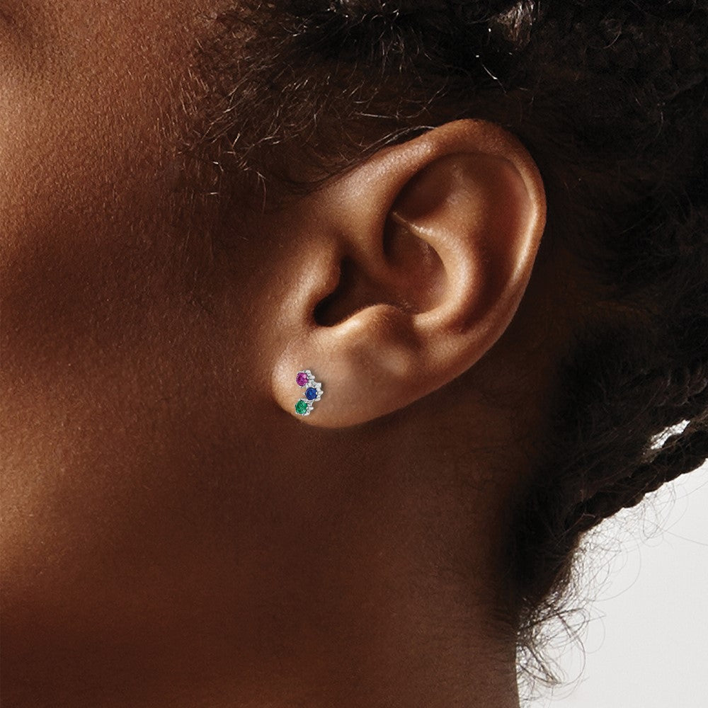 QE16149 Sterling Silver Rhodium-plated Polished Multi-color CZ Post Earrings