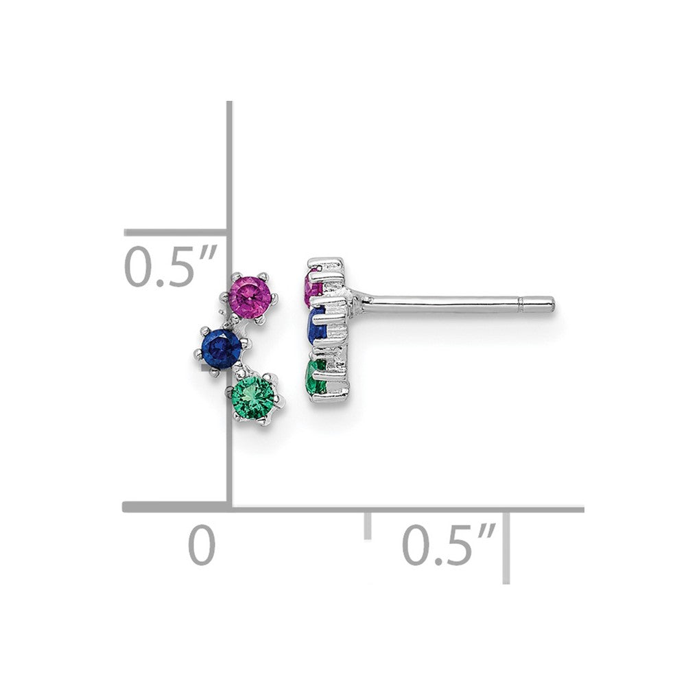 QE16149 Sterling Silver Rhodium-plated Polished Multi-color CZ Post Earrings