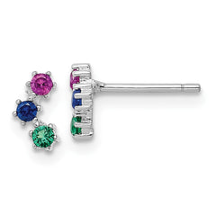 QE16149 Sterling Silver Rhodium-plated Polished Multi-color CZ Post Earrings
