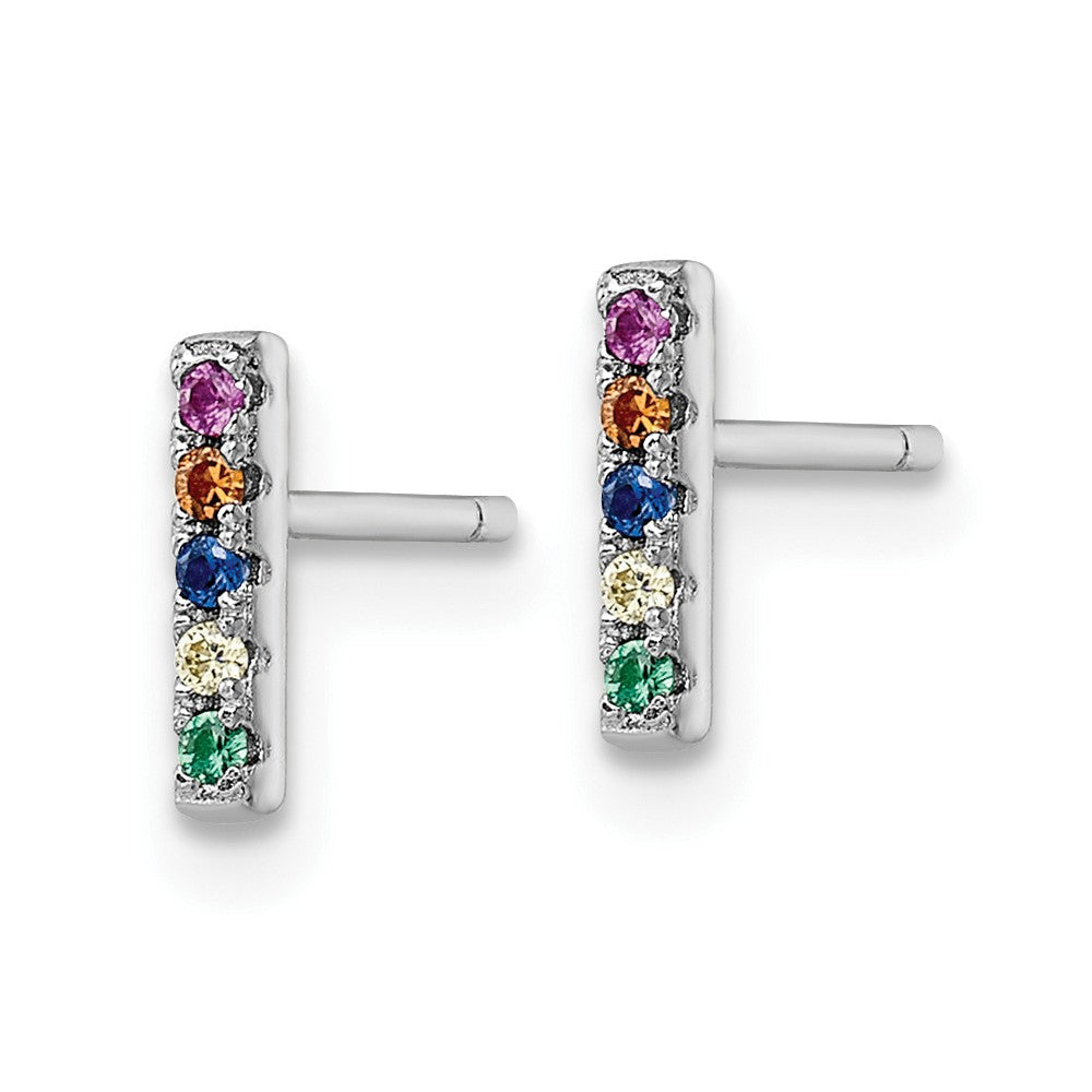 QE16150 Sterling Silver Rhodium-plated Polished Multi-color CZ Bar Post Earrings