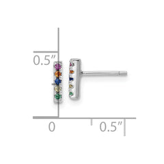 QE16150 Sterling Silver Rhodium-plated Polished Multi-color CZ Bar Post Earrings