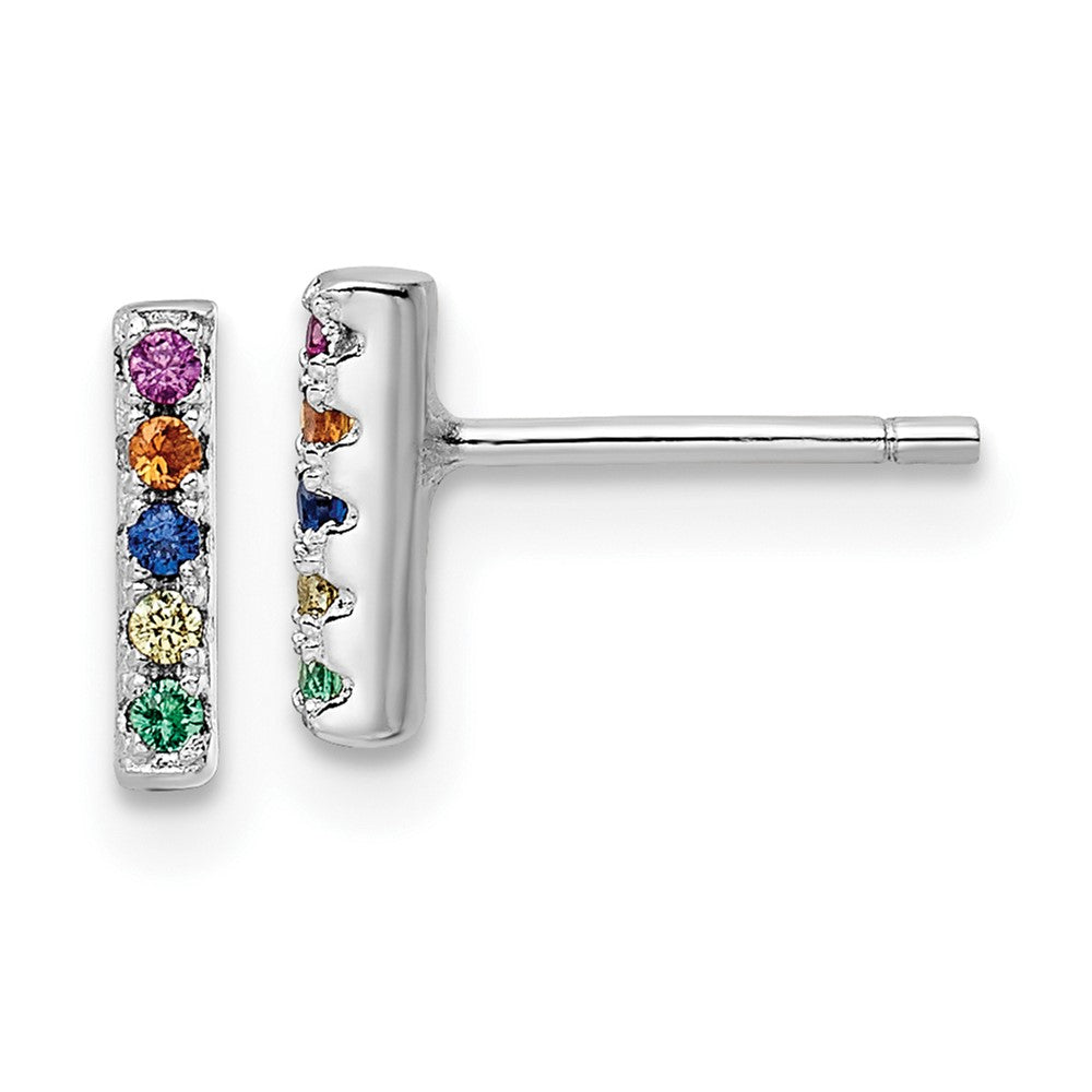 QE16150 Sterling Silver Rhodium-plated Polished Multi-color CZ Bar Post Earrings
