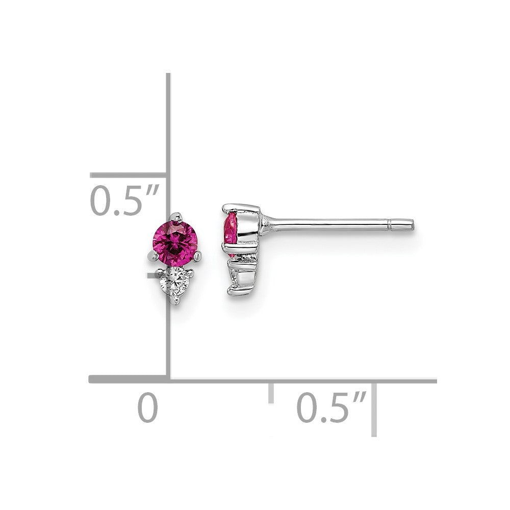 QE16153 Sterling Silver Rhodium-plated Polished Red & White CZ Post Earrings