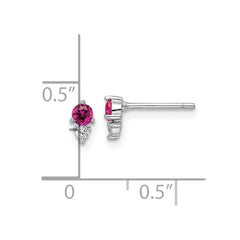 QE16153 Sterling Silver Rhodium-plated Polished Red & White CZ Post Earrings