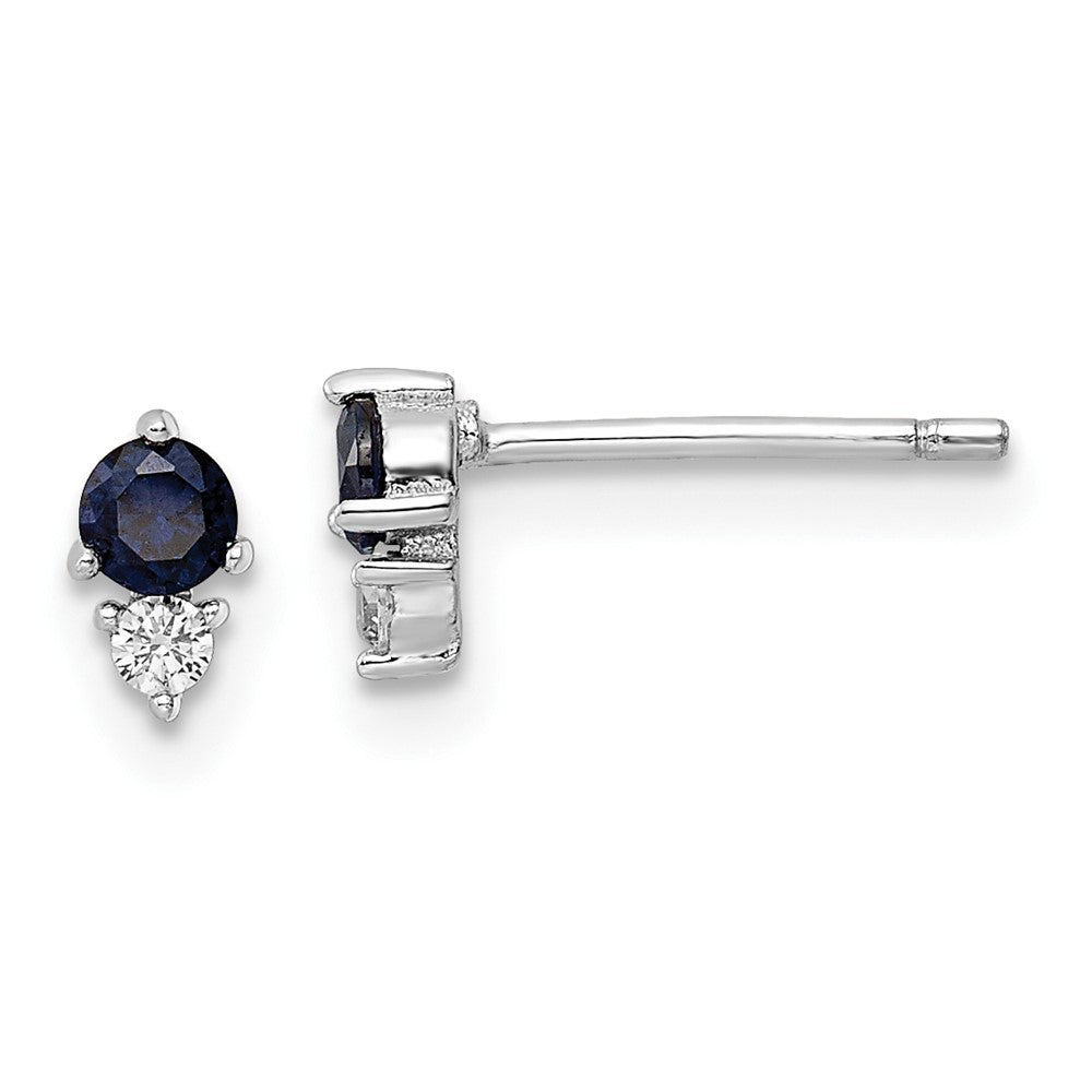 QE16154 Sterling Silver Rhodium-plated Polished Blue & White CZ Post Earrings