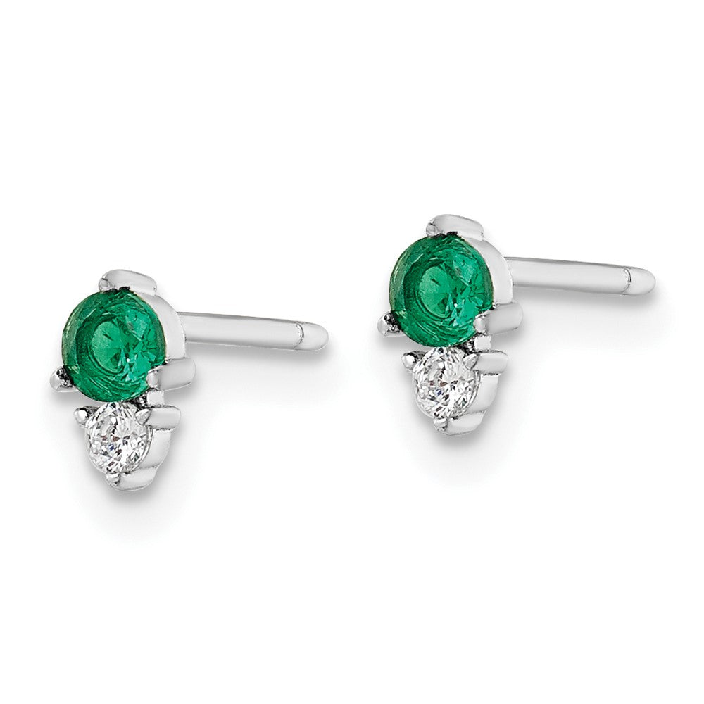 QE16155 Sterling Silver Rhodium-plated Polished Green & White CZ Post Earrings