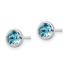 QE16162 Sterling Silver Rhodium-plated Polished Blue Crystal Bezel Stud Earrings