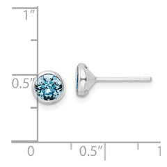 QE16162 Sterling Silver Rhodium-plated Polished Blue Crystal Bezel Stud Earrings