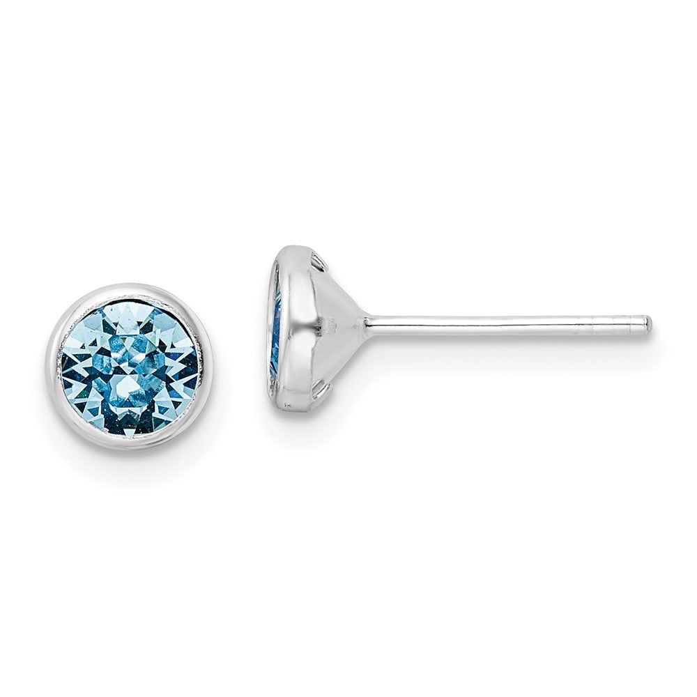 QE16162 Sterling Silver Rhodium-plated Polished Blue Crystal Bezel Stud Earrings
