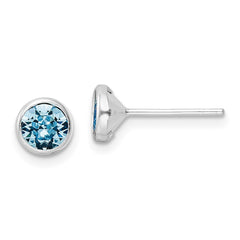 QE16162 Sterling Silver Rhodium-plated Polished Blue Crystal Bezel Stud Earrings