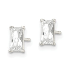 QE16183 Sterling Silver Polished 6x3mm Emerald-shape CZ Stud Earrings