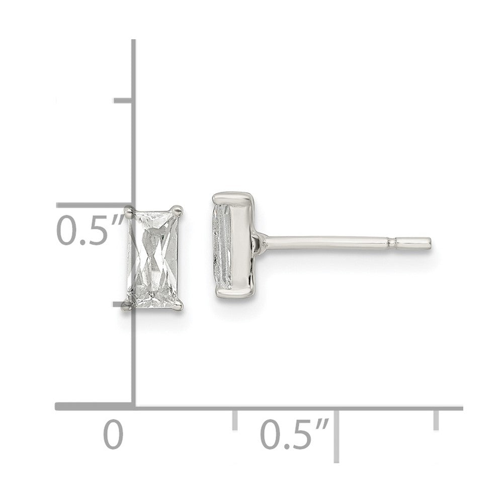 QE16183 Sterling Silver Polished 6x3mm Emerald-shape CZ Stud Earrings