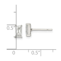 QE16183 Sterling Silver Polished 6x3mm Emerald-shape CZ Stud Earrings