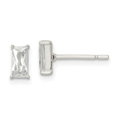 QE16183 Sterling Silver Polished 6x3mm Emerald-shape CZ Stud Earrings