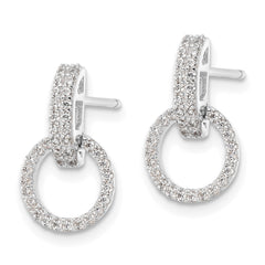 QE16207 Sterling Silver Rhodium-plated Polished CZ Circle Post Dangle Earrings