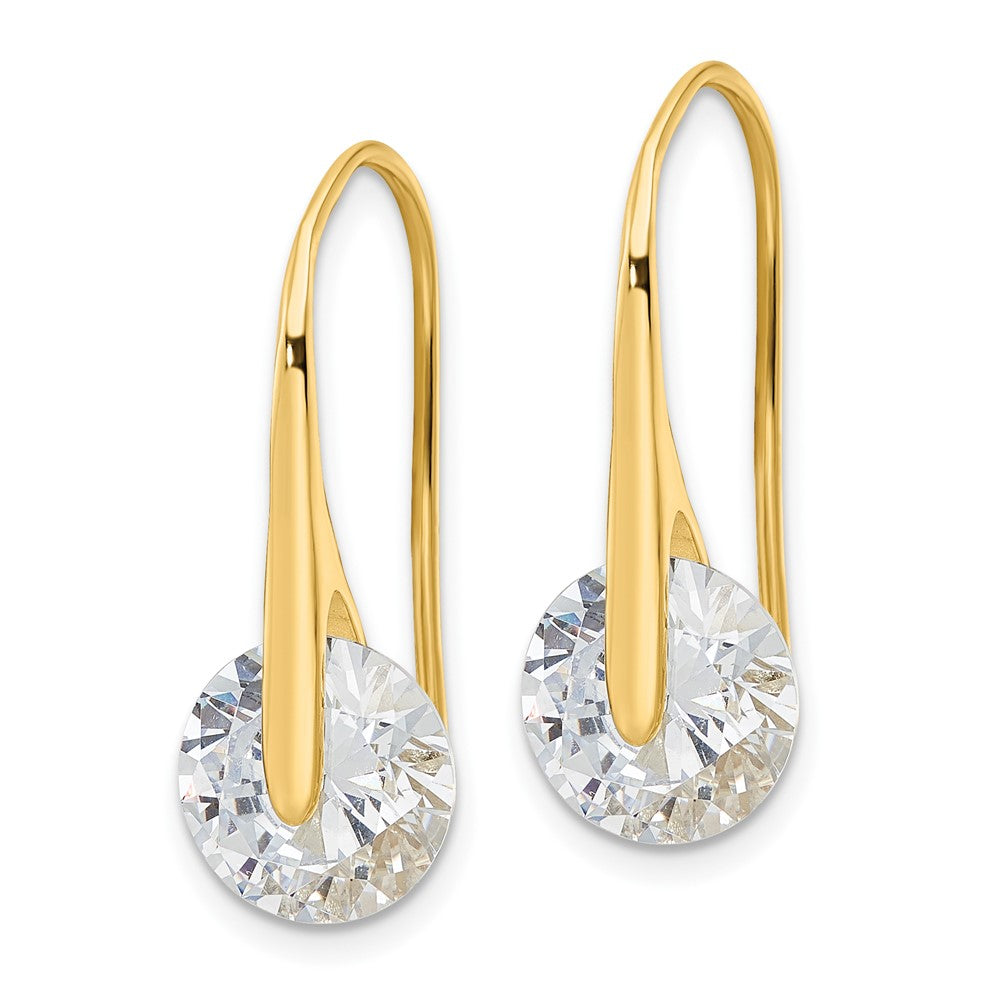 QE16219 Sterling Silver Gold-tone Polished Round CZ Dangle Earrings