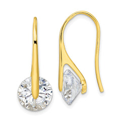 QE16219 Sterling Silver Gold-tone Polished Round CZ Dangle Earrings