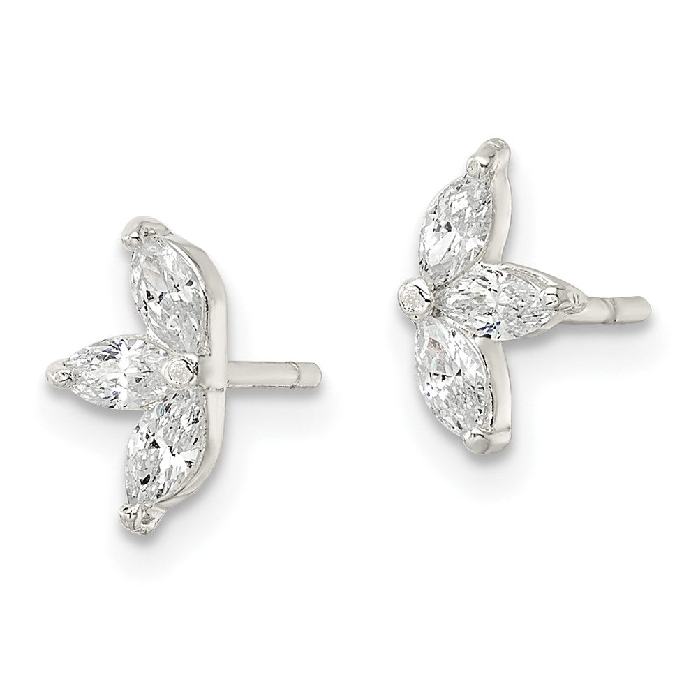 QE16227 Sterling Silver Polished Marquise CZ Flower Post Earrings