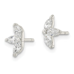 QE16227 Sterling Silver Polished Marquise CZ Flower Post Earrings